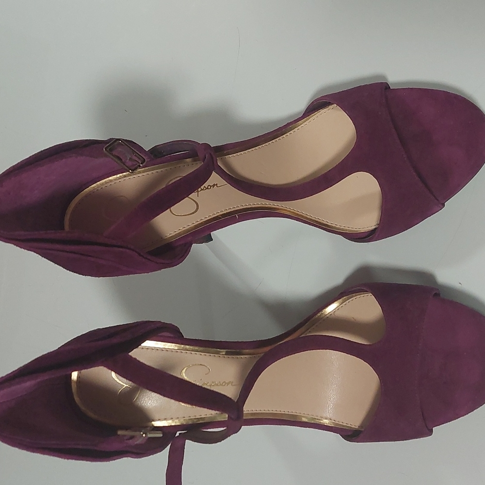 Jessica Simpson lux suede open toe heels in purple